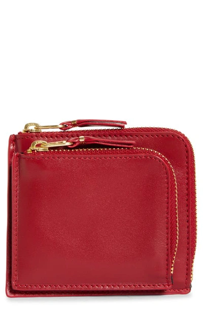 Shop Comme Des Garçons Outside Pocket Two-compartment Half Zip Leather Wallet In Red