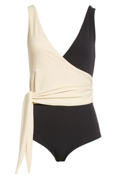 Shop Lisa Marie Fernandez Dree Louise Colorblock One-piece Swimsuit In Black Natural Colorblock