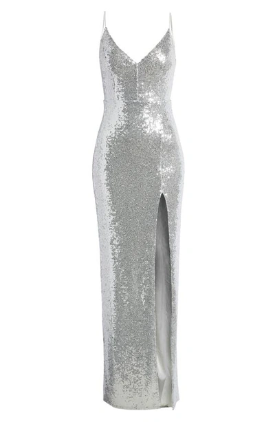 Shop Lnl Sequin Gown In Silver