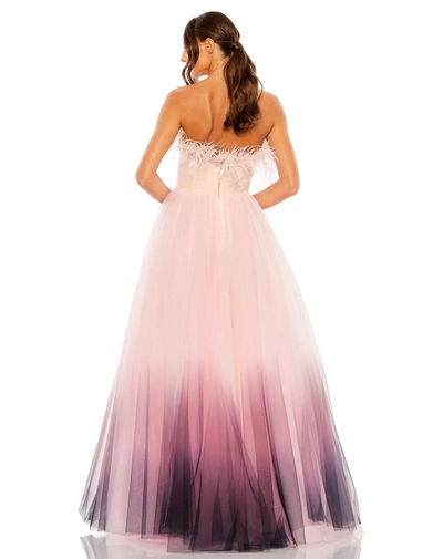 Shop Mac Duggal Strapless Feather Bodice Tulle Gown In Pink Ombre