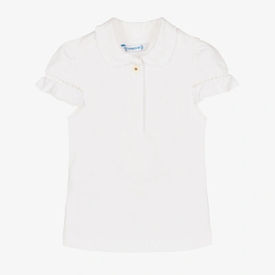 Shop Mayoral Girls White Cotton Polo Shirt