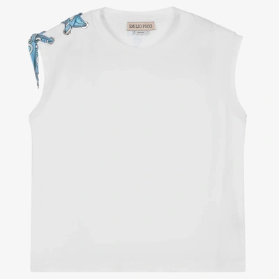 Shop Emilio Pucci Pucci Teen Girls White Cotton Pesci T-shirt