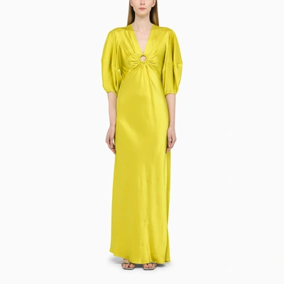 Shop Stella Mccartney Long Lime Satin Dress In Yellow