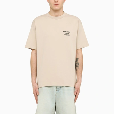 Shop Drôle De Monsieur Beige Cotton Crew-neck T-shirt