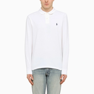Shop Polo Ralph Lauren White Long-sleeved Slim Fit Polo Shirt
