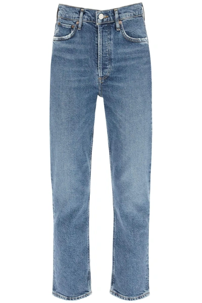 Shop Agolde 'riley' Cropped Jeans In Blue