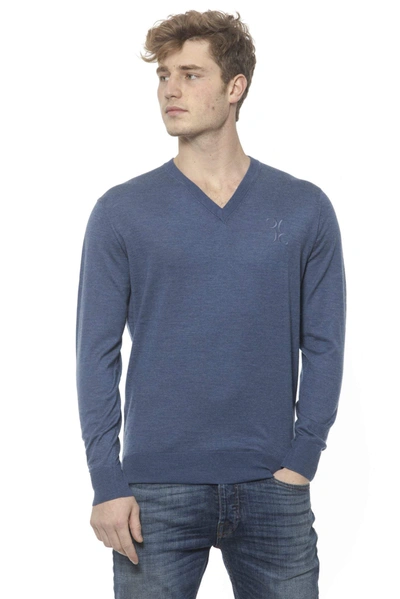 Shop Billionaire Italian Couture V-neck Emboidered  Sweater In Blue