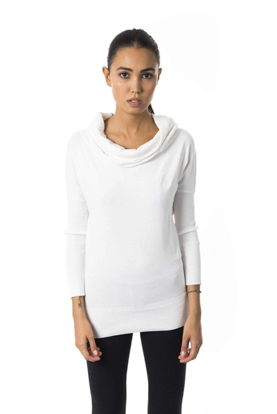 Shop Byblos Open Collar Long Sleeve Sweater In White