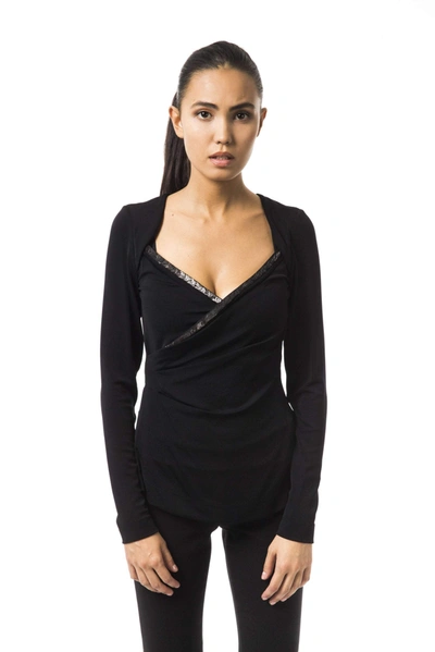 Shop Byblos Open Collar Long Sleeve Tops & T-shirt In Black