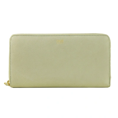 Shop Cavalli Class Etoupe Grey Calf Leather Zip Closure Wallet