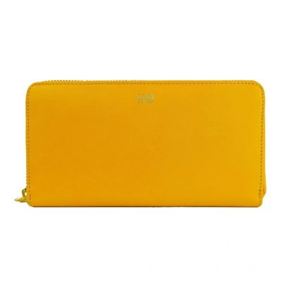 Shop Cavalli Class Yellow Calf Leather Zip Closure Wallet