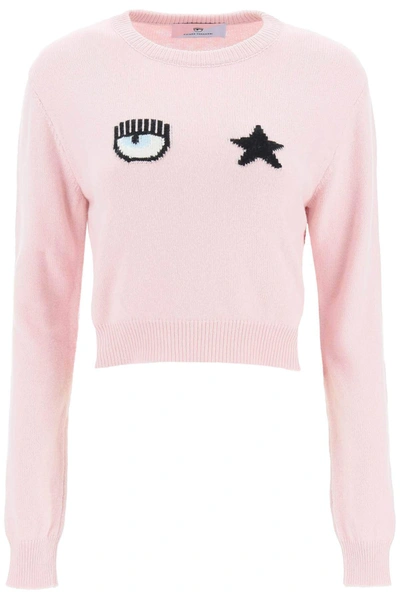 Shop Chiara Ferragni Eyestar Short Sweater In Black