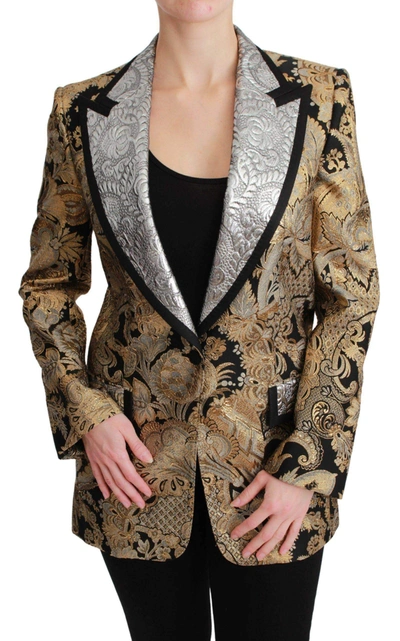 Shop Dolce & Gabbana Black Gold Jacquard Blazer Jacket