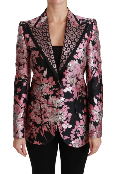 Shop Dolce & Gabbana Black Pink Jacquard Slim Fit Blazer