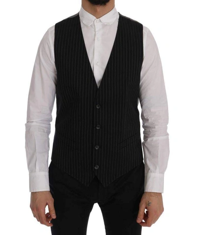 Shop Dolce & Gabbana Black Staff Cotton Striped Vest