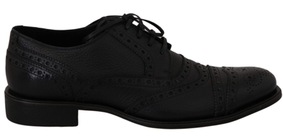 Dolce & Gabbana Dark Blue Leather Wingtip Oxford Dress Shoes In Black