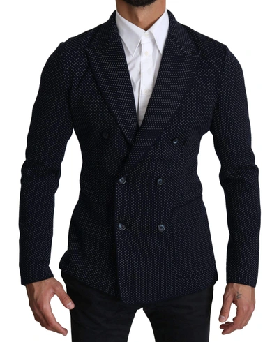 Shop Dolce & Gabbana Dark Blue Dotted Double Breasted Coat Blazer