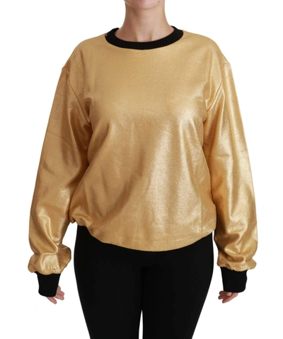 Shop Dolce & Gabbana Gold Cotton Crewneck Pullover Sweater