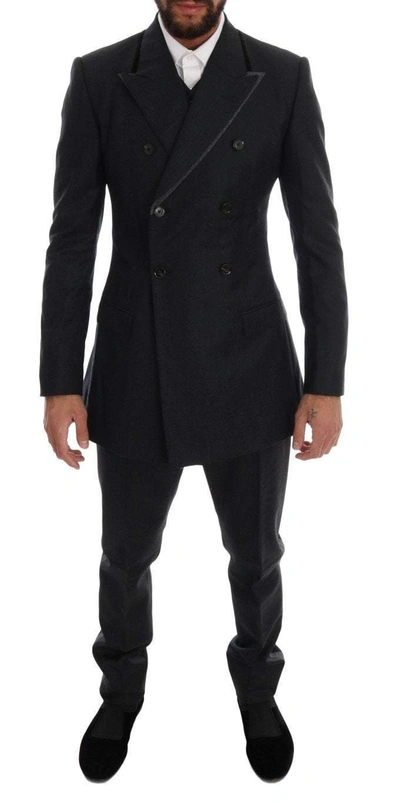 Shop Dolce & Gabbana Gray Wool Double Breasted 3 Piece Suit