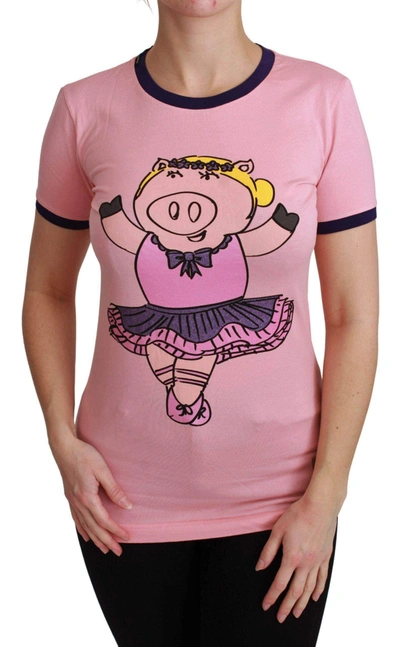 Shop Dolce & Gabbana Pink Year Of The Pig Top Cotton T-shirt