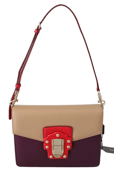 Shop Dolce & Gabbana Purple Beige Red Leather Crossbody Purse Bag