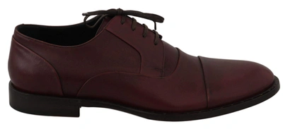 Shop Dolce & Gabbana Red Bordeaux Leather Derby Formal Shoes
