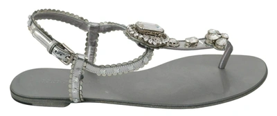 Shop Dolce & Gabbana Silver Crystal Sandals Flip Flops Shoes