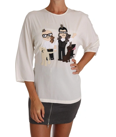 Dolce & Gabbana Chic Figure Family Applique Silk Top In White