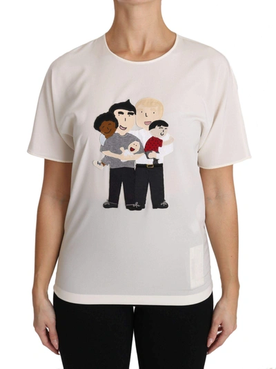 Shop Dolce & Gabbana White Silk Stretch #dgfamily T-shirt