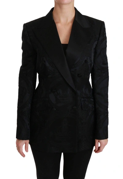 Shop Dolce & Gabbana Black Crown Double Breasted Coat Jacket