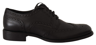 Dolce & Gabbana Dark Blue Leather Wingtip Oxford Dress Shoes In Black
