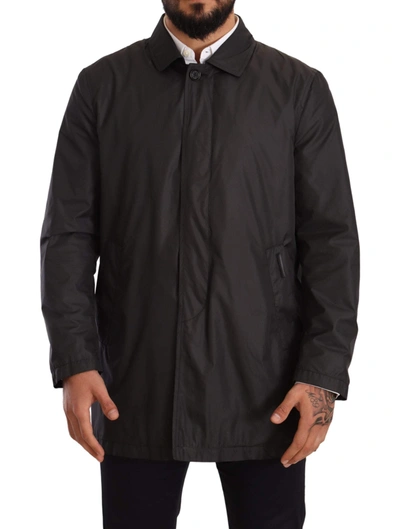 Dolce & Gabbana Black Polyester Mens Trench Coat Jacket In Black