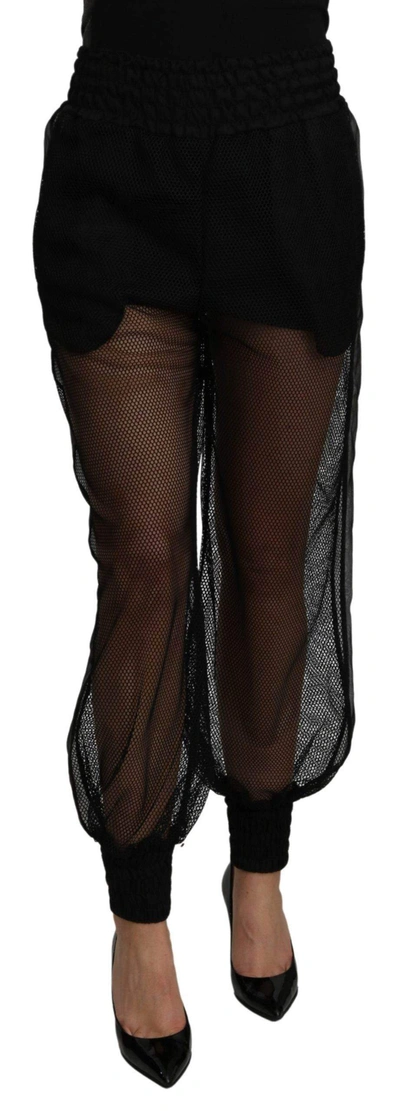 Shop Dolce & Gabbana Black See Through Jogger Polyester Pants