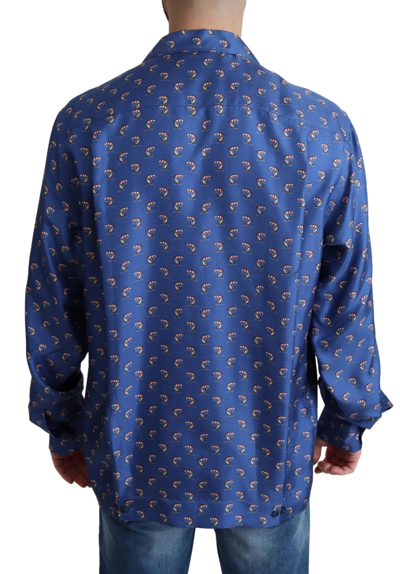 Shop Dolce & Gabbana Blue Beach Chair Umbrella Print Silk Shirt