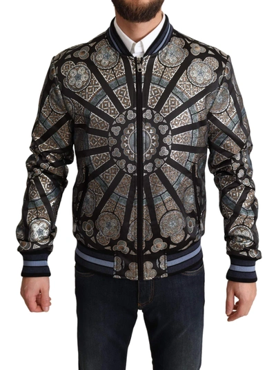 Shop Dolce & Gabbana Blue Jacquard Motive Bomber Coat Mens Jacket