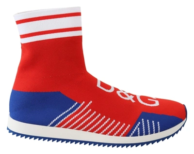 Shop Dolce & Gabbana Blue Red Sorrento Logo Sneakers Socks Shoes
