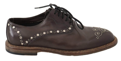 Shop Dolce & Gabbana Brown Leather Marsala Derby Studded Shoes