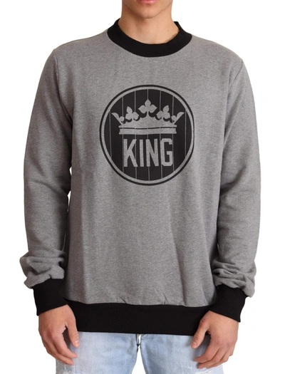 Shop Dolce & Gabbana Gray Crown King Cotton Pullover Sweater