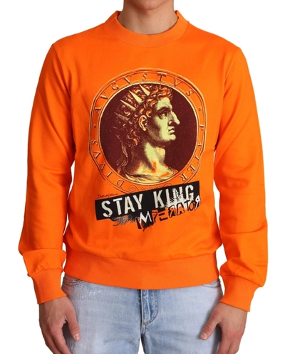 Shop Dolce & Gabbana Orange King Ceasar Cotton Pullover Sweater
