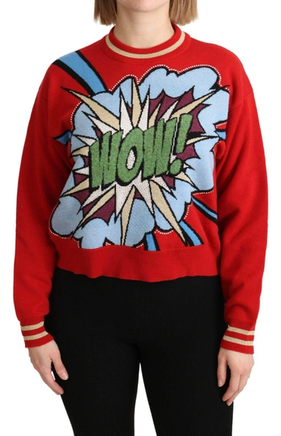 Shop Dolce & Gabbana Red Knitted Cashmere Cartoon Top Sweater