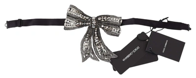 Shop Dolce & Gabbana Silver Crystal Beaded Sequined Silk Catwalk Necklace Bowtie