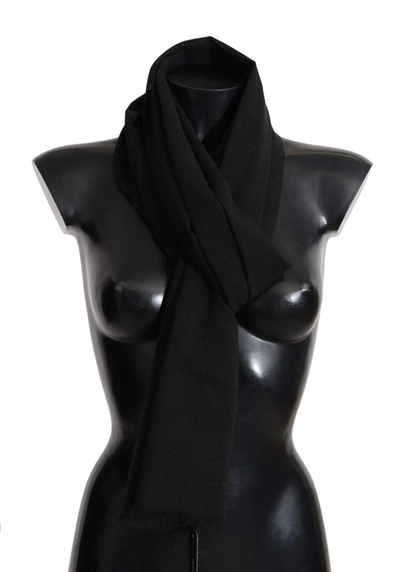 Shop Dolce & Gabbana Solid Black Wool Blend Shawl Wrap 70cm X 200cm Scarf