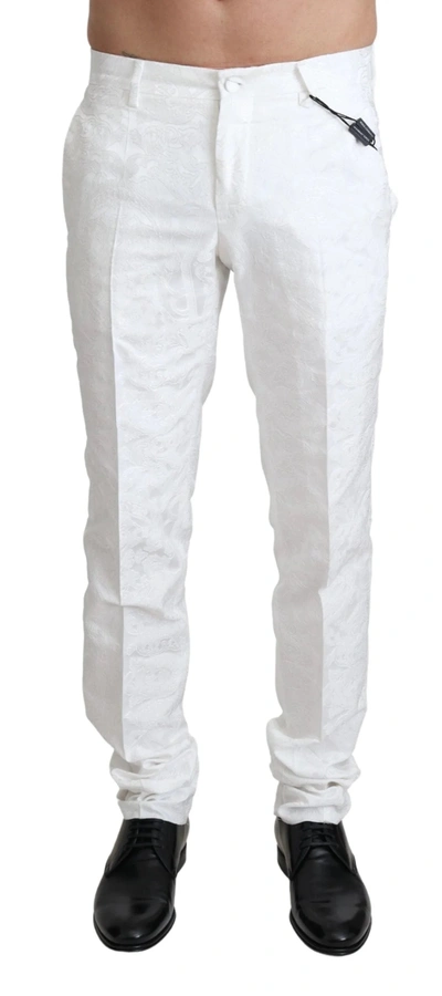 Shop Dolce & Gabbana White Brocade Jaquard Dress Trouser Pants