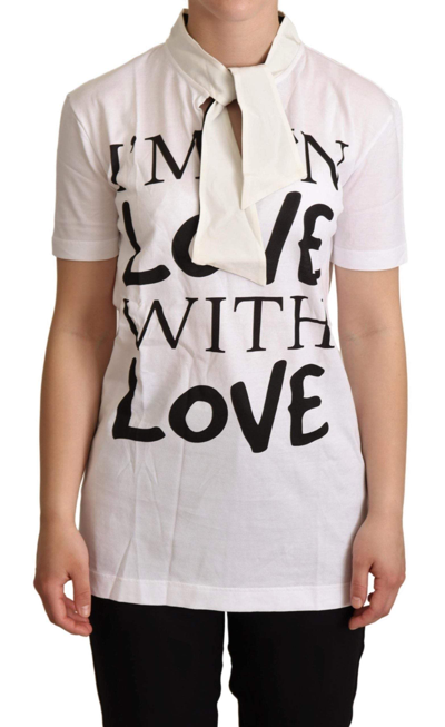 Shop Dolce & Gabbana White Cotton Silk I'm In Love Top T-shirt