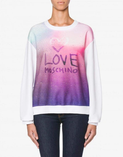 Shop Love Moschino Crew Neck Glass Effect Printed  Sweater In White