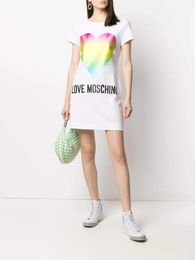 Shop Love Moschino Short Sleeve Heart Printed  Dress In White