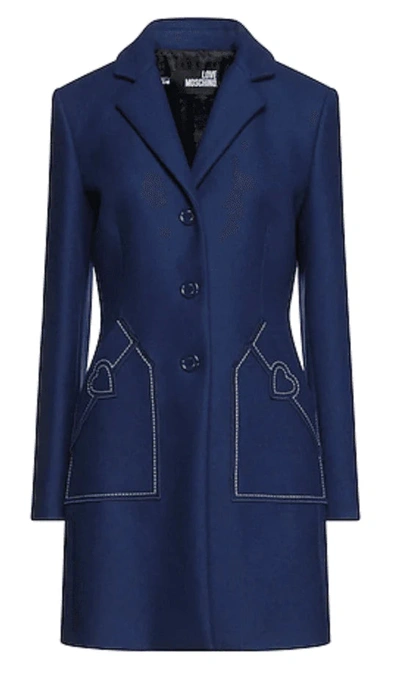 Shop Love Moschino Two Pockets Design With Heart Emboidery  Jackets & Coat In Blue
