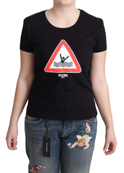 Shop Moschino Black Cotton Swim Graphic Triangle Print  T-shirt