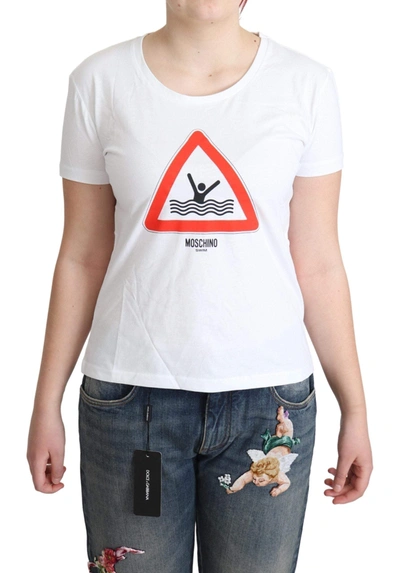 Shop Moschino White Cotton Graphic Triangle Print T-shirt
