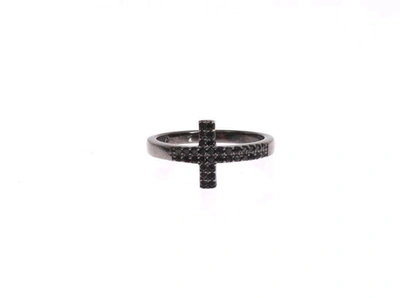 Shop Nialaya Cz Cross Rhodium 925 Ring In Black
